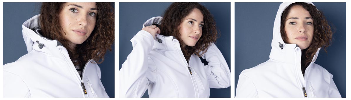 veste softshell femme blanche avec capuche amovible
